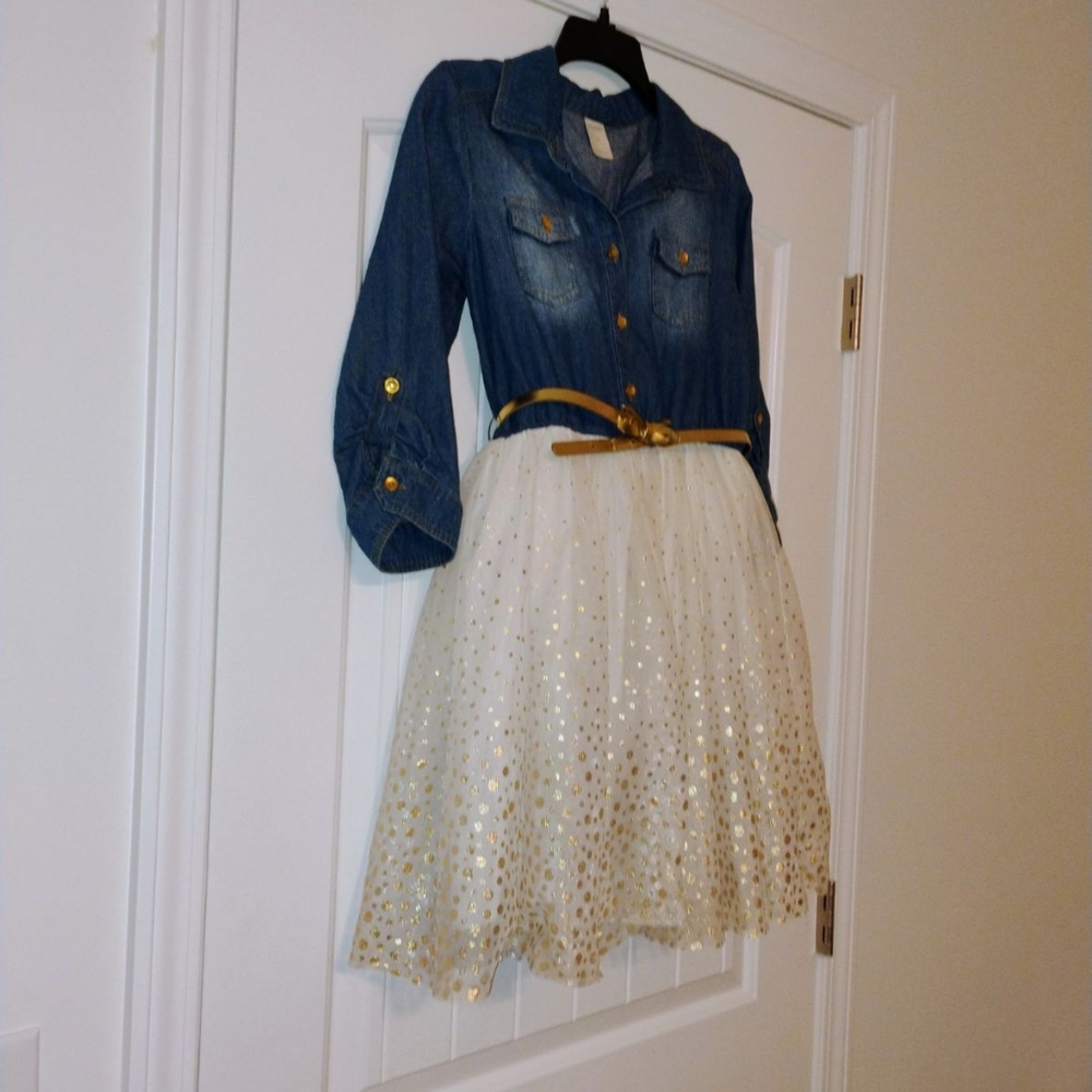 Gorgeous Denim Ivory Sequin Girls Dress Sz-14